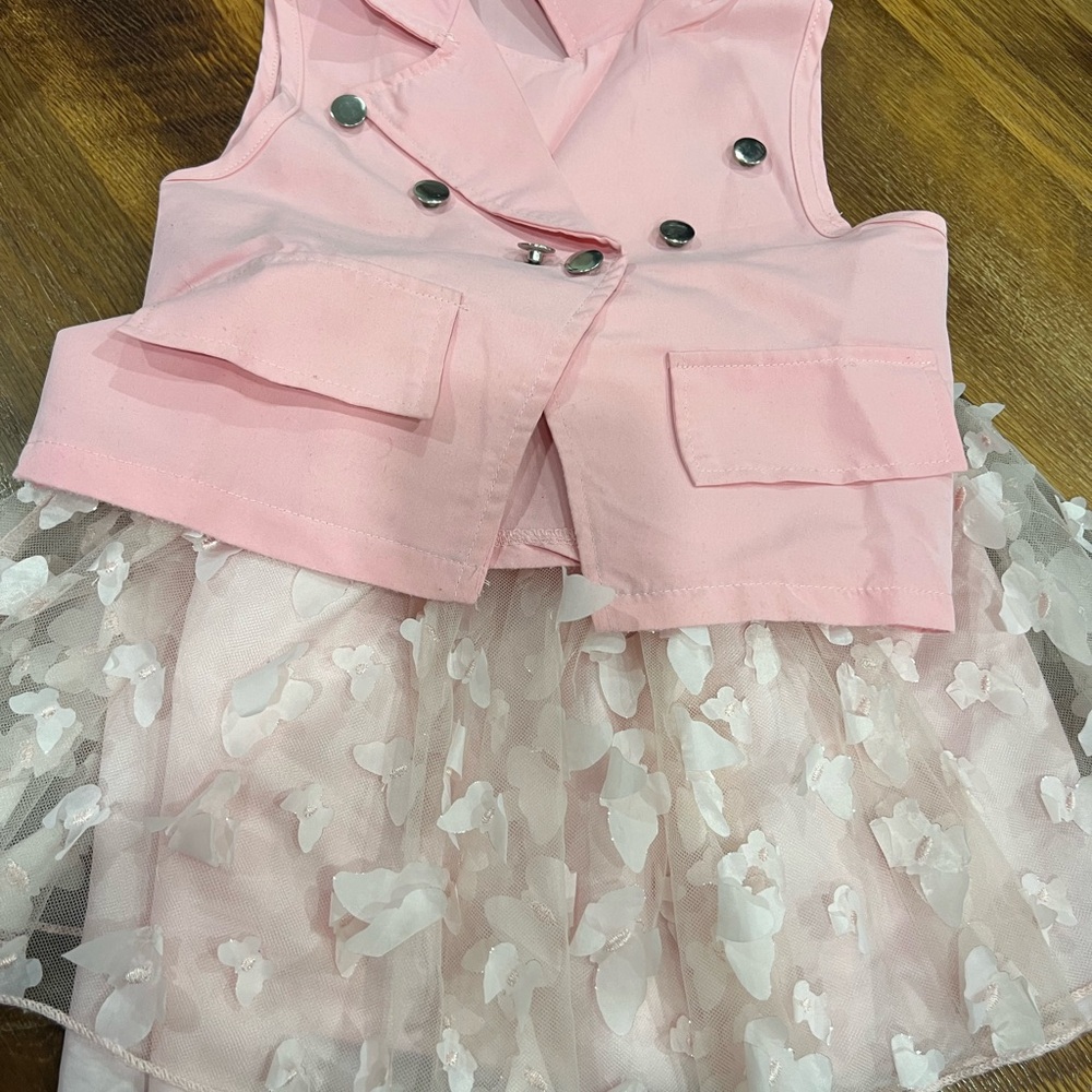 Pink Sleeveless Dress with Floral Tulle Skirt